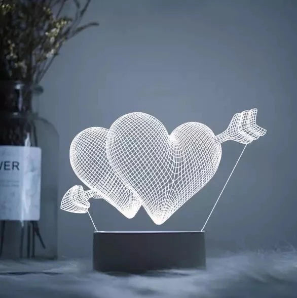Arrow Hearts 3D Acrylic USB Led Night Light for Christmas, Valentine's Day, Home, Bedroom, Birthday, Decoration and Wedding Gifts