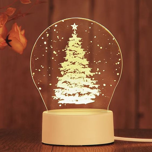 Snow Tree (Circular) 3D Acrylic USB Led Night Light for Christmas, Valentine's Day, Home, Bedroom, Birthday, Decoration and Wedding Gifts