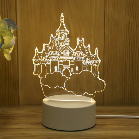 Cartoon Castle 3D Acrylic USB Led Night Light for Christmas, Valentine's Day, Home, Bedroom, Birthday, Decoration and Wedding Gifts