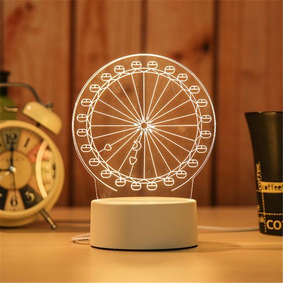Ferris Wheel 3D Acrylic USB Led Night Light for Christmas, Valentine's Day, Home, Bedroom, Birthday, Decoration and Wedding Gifts