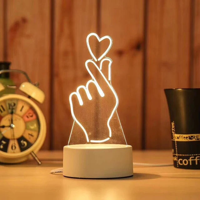 Finger Heart 3D Acrylic USB Led Night Light for Christmas, Valentine's Day, Home, Bedroom, Birthday, Decoration and Wedding Gifts