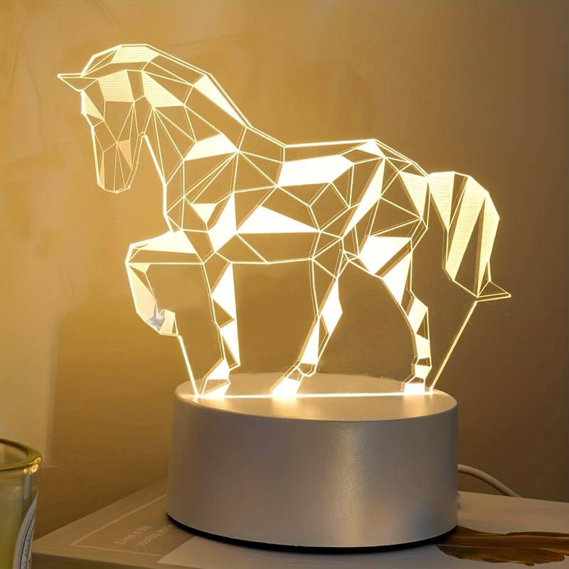 Galloping Horse 3D Acrylic USB Led Night Light for Christmas, Valentine's Day, Home, Bedroom, Birthday, Decoration and Wedding Gifts