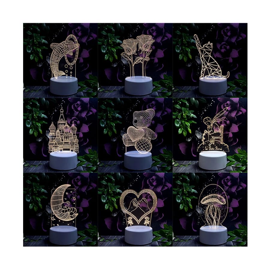 Teddy Bear Heart 3D Acrylic USB Led Night Light for Christmas, Home, Bedroom, Birthday, Decoration and Wedding Gifts