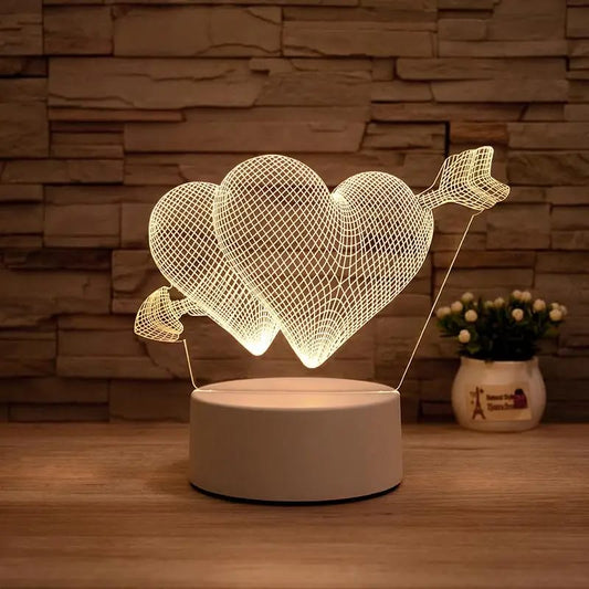 Arrow Hearts 3D Acrylic USB Led Night Light for Christmas, Valentine's Day, Home, Bedroom, Birthday, Decoration and Wedding Gifts