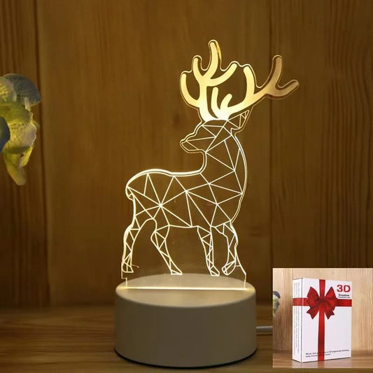 Reindeer 3D Acrylic USB Led Night Light for Christmas, Home, Bedroom, Birthday, Decoration and Wedding Gifts