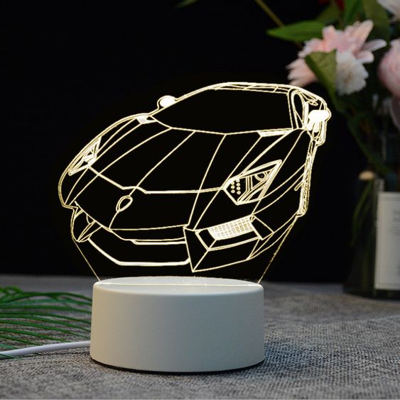 Super Car 3D Acrylic USB Led Night Light for Christmas, Valentine's Day, Home, Bedroom, Birthday, Decoration and Wedding Gifts