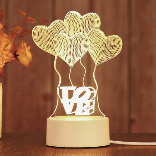 Love Balloons 3D Acrylic USB Led Night Light for Christmas, Valentine's Day, Home, Bedroom, Birthday, Decoration and Wedding Gifts
