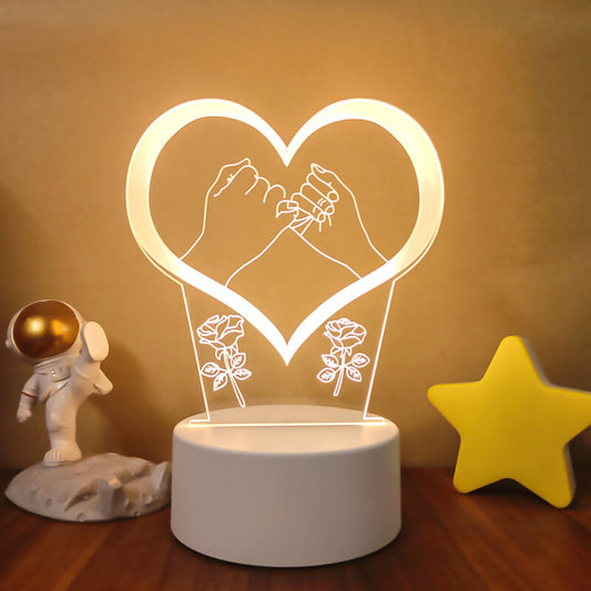 Pinky Promise Heart 3D Acrylic USB Led Night Light for Christmas, Valentine's Day, Home, Bedroom, Birthday, Decoration and Wedding Gifts