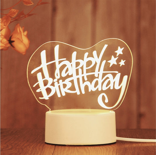 Happy Birthday 3D Acrylic USB Led Night Light for Christmas, Home, Bedroom, Birthday, Decoration and Wedding Gifts