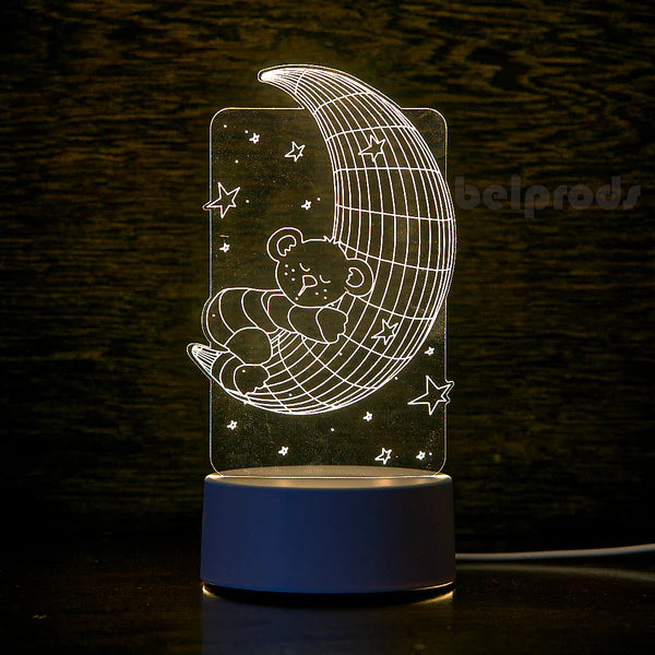 Goodnight Teddy 3D Acrylic USB Led Night Light for Christmas, Valentine's Day, Home, Bedroom, Birthday, Decoration and Wedding Gifts