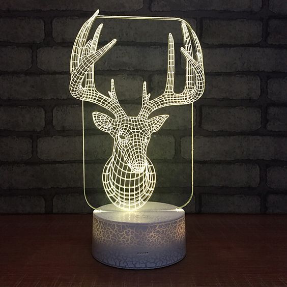 Deer Head 3D Acrylic USB Led Night Light for Christmas, Valentine's Day, Home, Bedroom, Birthday, Decoration and Wedding Gifts